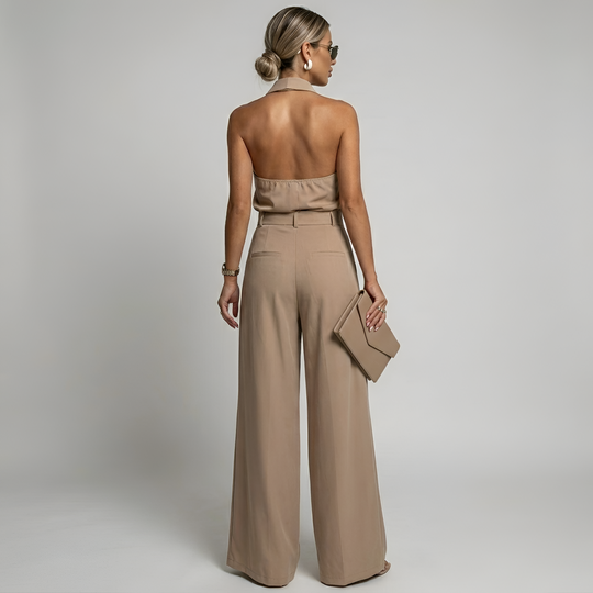 Women’s Halter Wide-Leg Jumpsuit – Flowing Outfit for Parties and Ceremonies