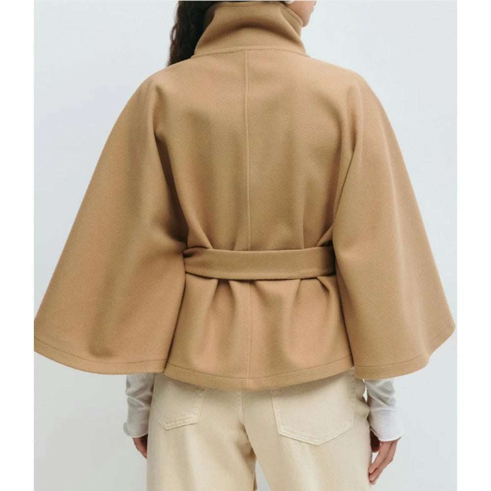Women's High-Neck Belted Cape Coat – Elegant Winter Outerwear