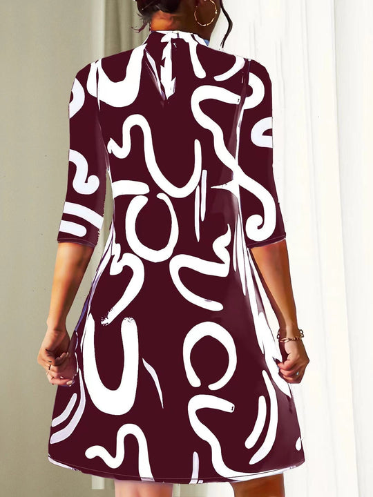 Women’s High-Neck Mini Dress with Three-Quarter Sleeves