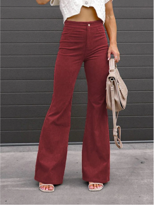 Women’s High-Waisted Corduroy Flare Pants – Retro 1970s Trousers