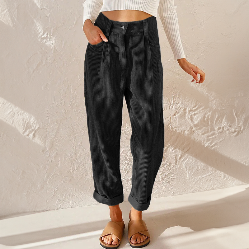 Women’s High-Waisted Corduroy Pants – Wide-Leg Retro Trousers