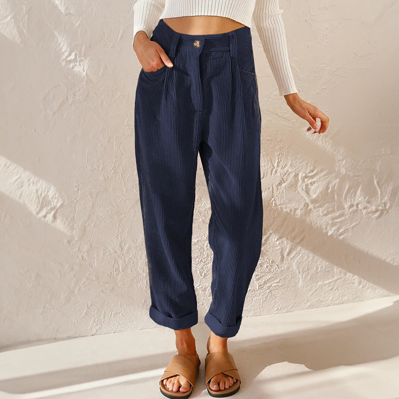 Women’s High-Waisted Corduroy Pants – Wide-Leg Retro Trousers