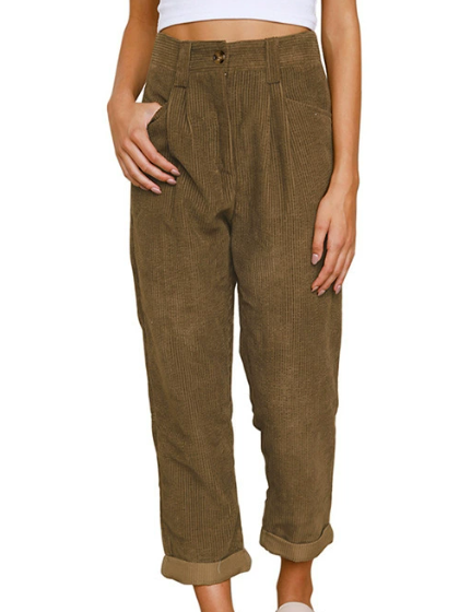 Women’s High-Waisted Corduroy Pants – Wide-Leg Retro Trousers