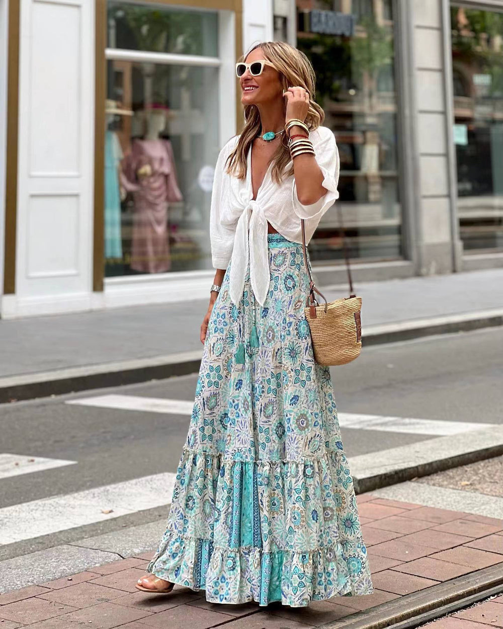 Women's High-Waisted Floral A-Line Maxi Skirt