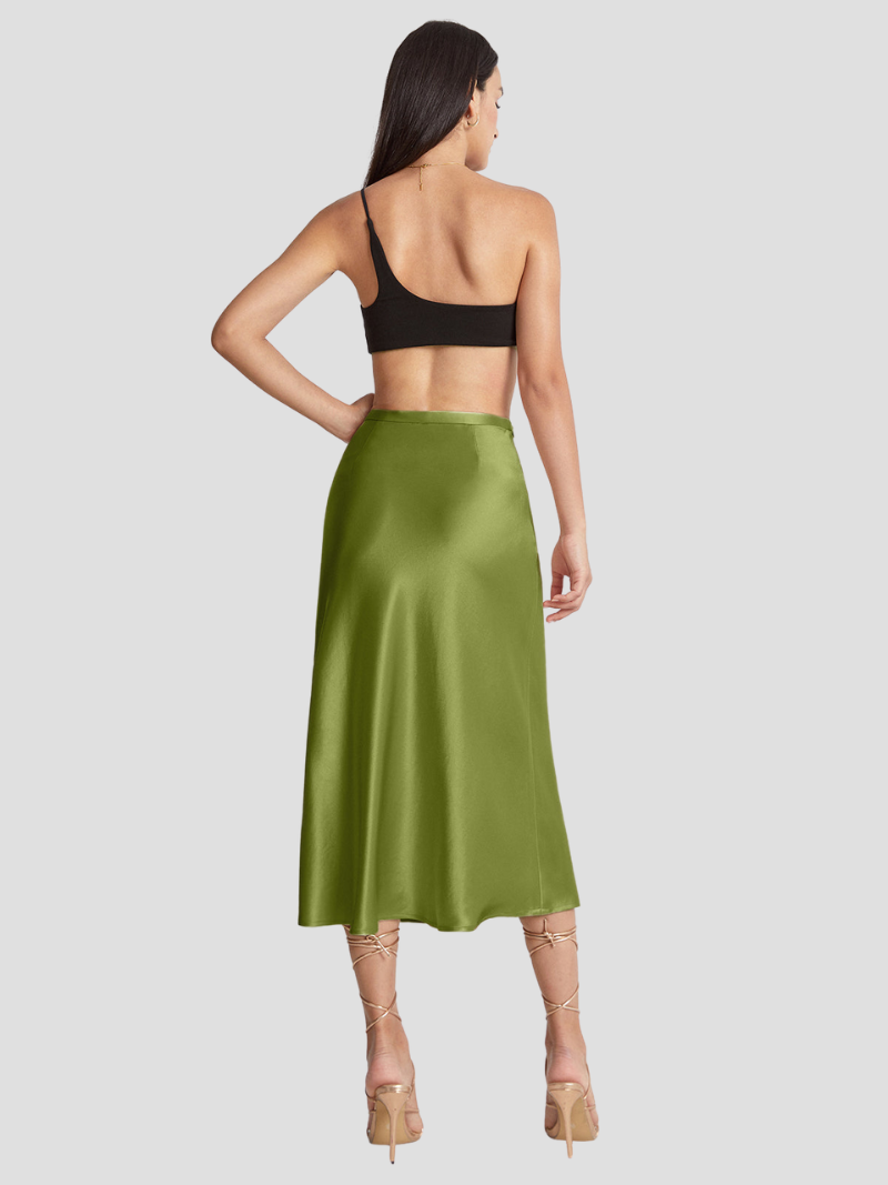 Women's High-Waisted Silky Satin Midi Skirt