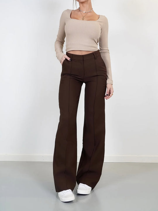 Women’s High-Waisted Straight-Leg Pants – Soft Stretch Trousers