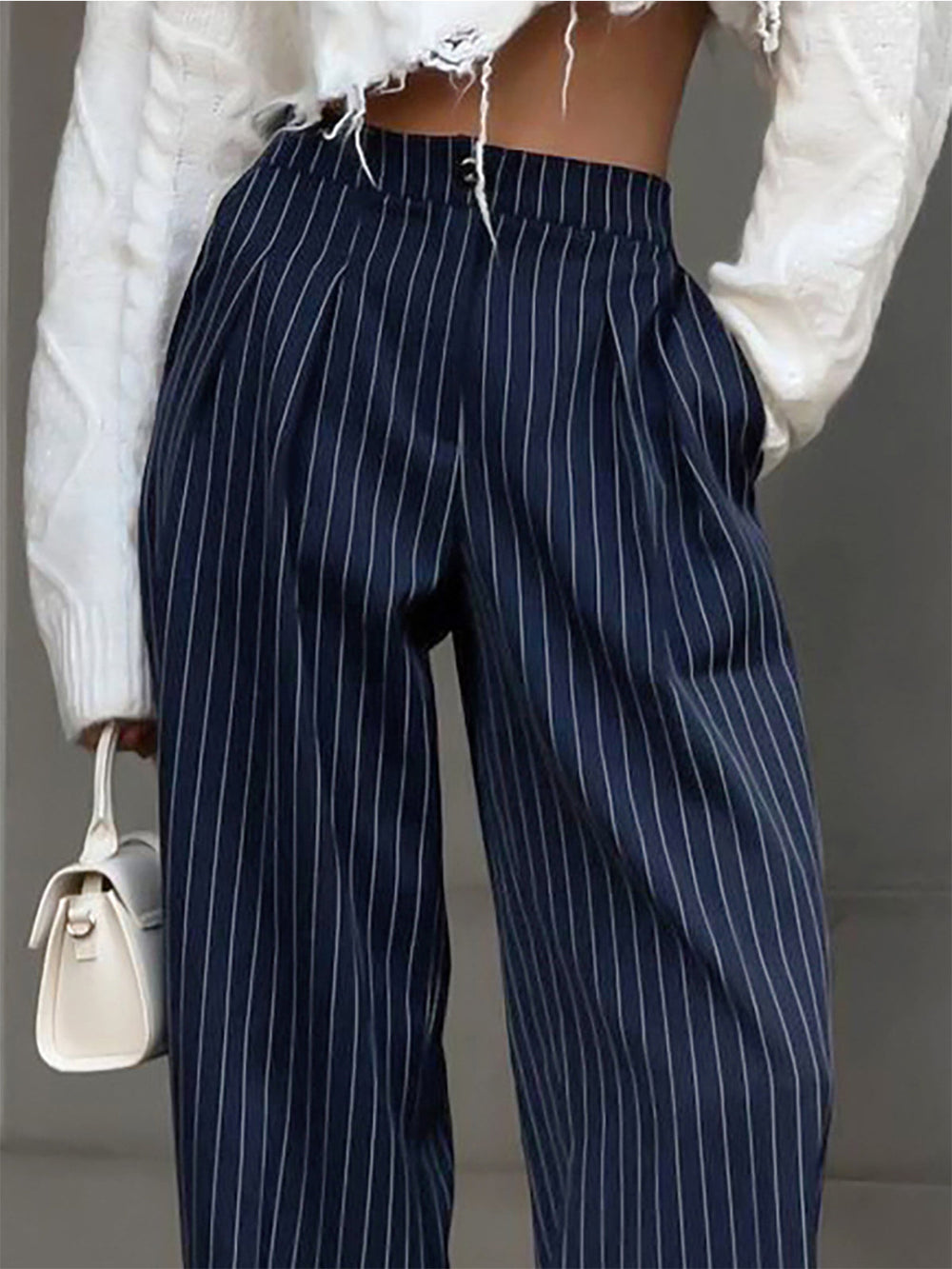 Women’s High-Waisted Striped Pants – Relaxed Wide-Leg Trousers