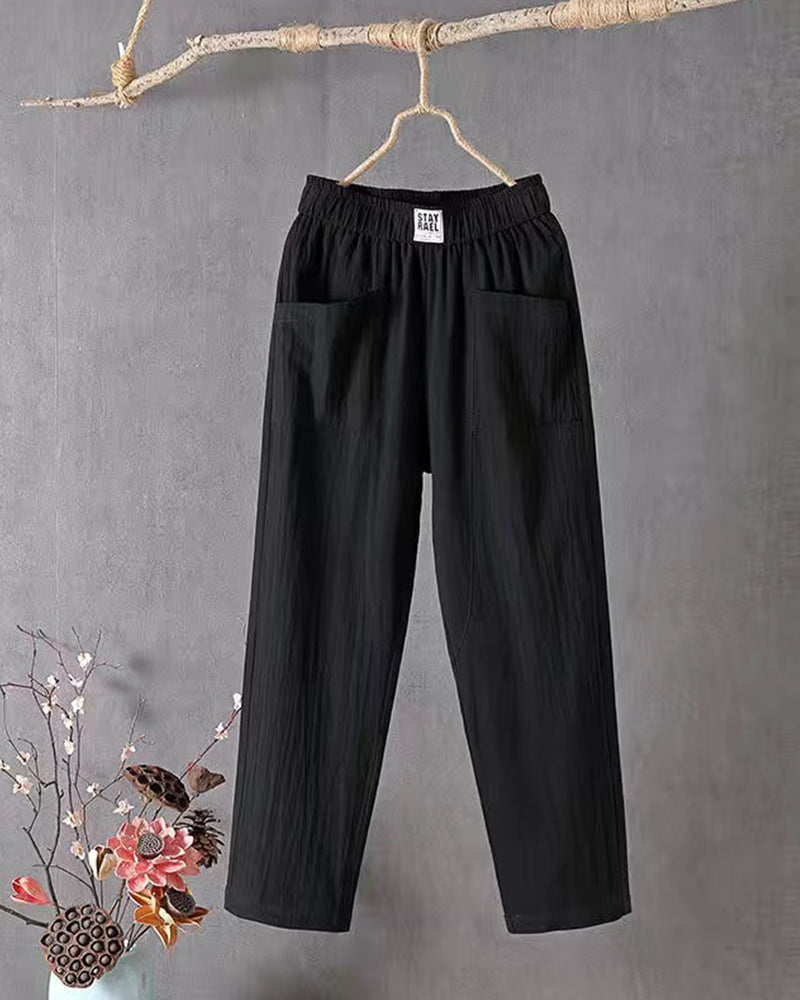Women’s High-Waisted Trousers – Structured Fit with Elastic Waist