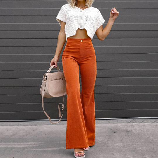 Women’s High-Waisted Velvet Pants – Elegant Wide-Leg Trousers
