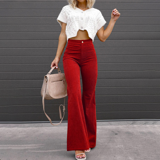 Women’s High-Waisted Velvet Pants – Elegant Wide-Leg Trousers
