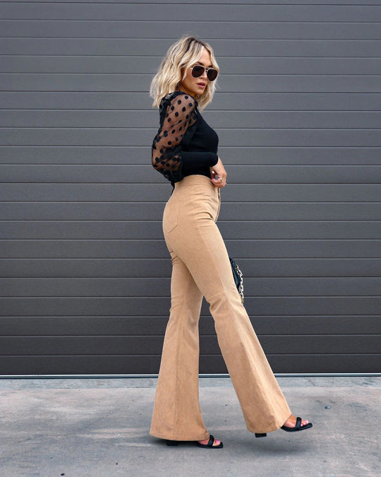 Women’s High-Waisted Velvet Pants – Elegant Wide-Leg Trousers