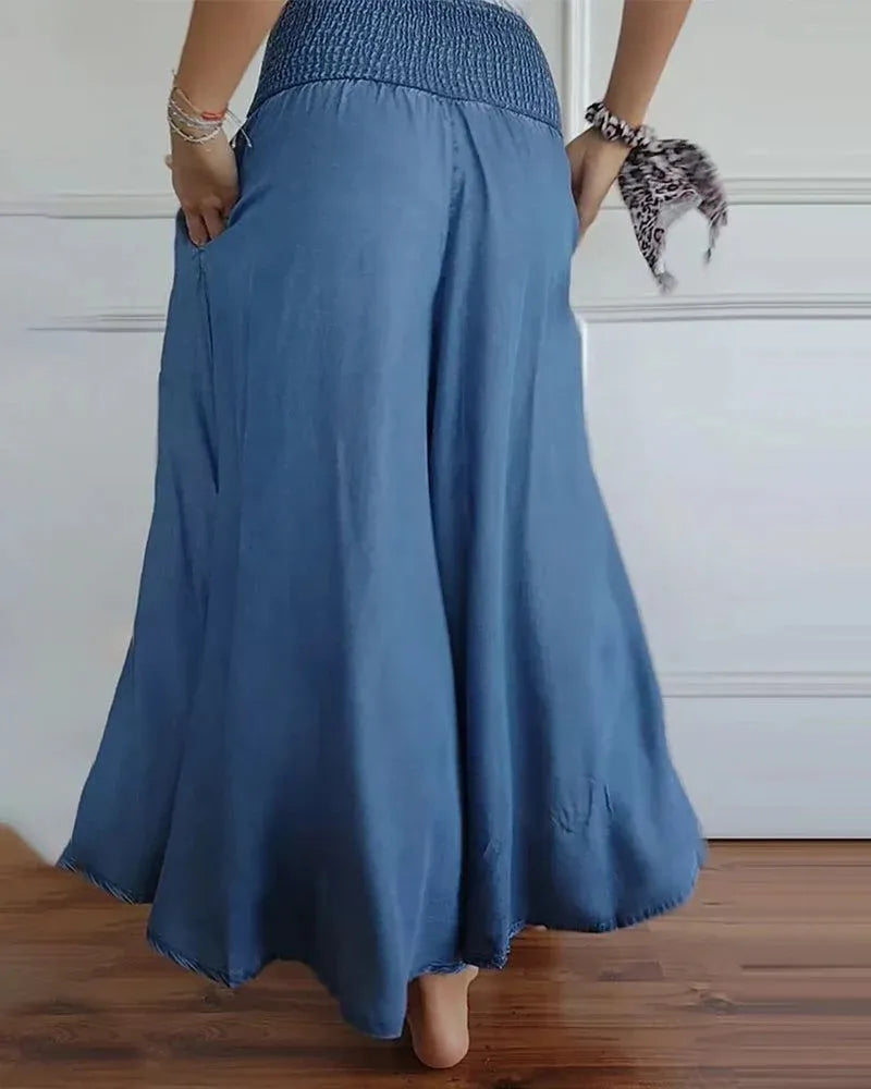 Women's High-Waisted Wide-Leg Culottes with Side Pockets
