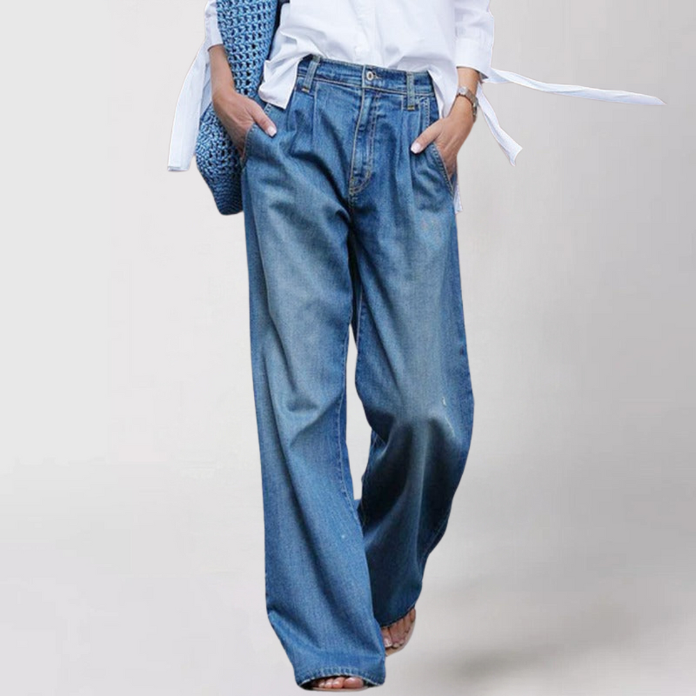 Women's High-Waisted Wide-Leg Jeans with Button Details