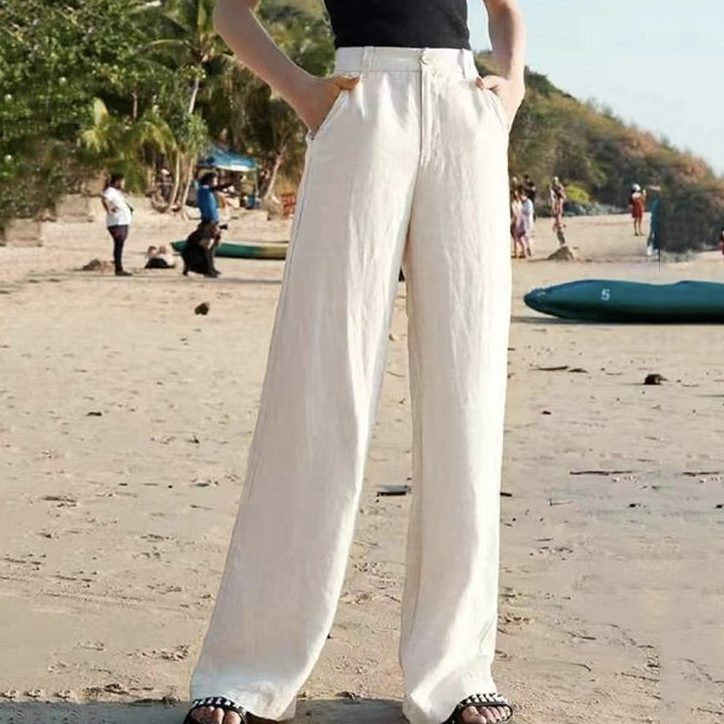 Women’s High-Waisted Wide-Leg Pants – Elegant Full-Length Trousers