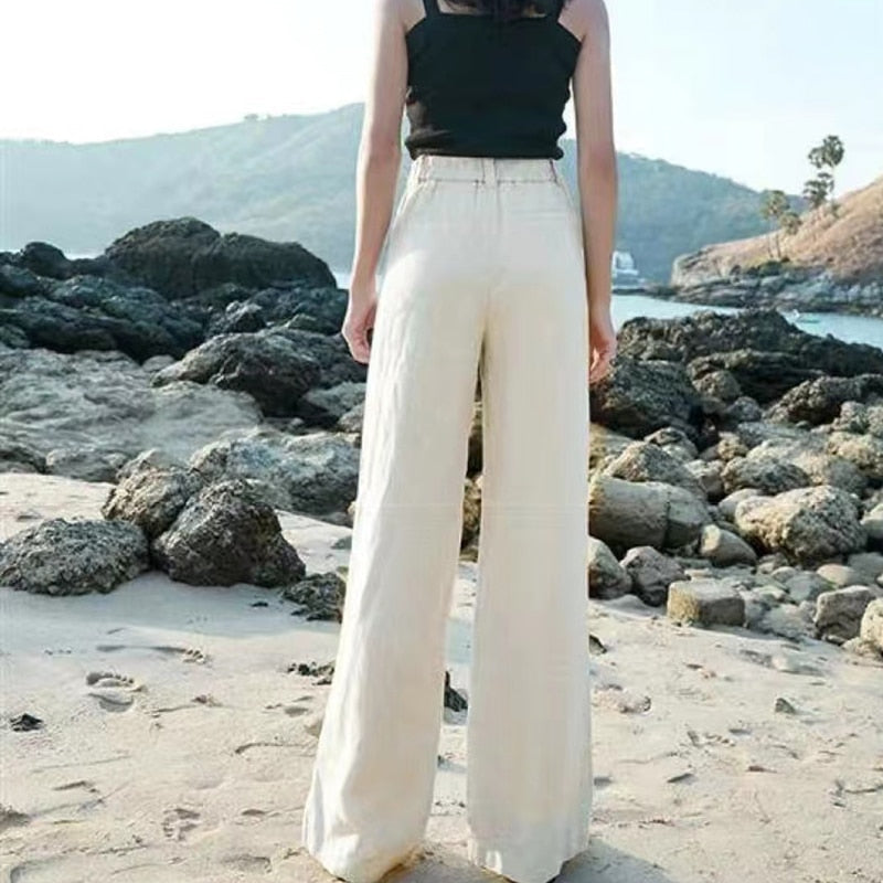 Women’s High-Waisted Wide-Leg Pants – Elegant Full-Length Trousers