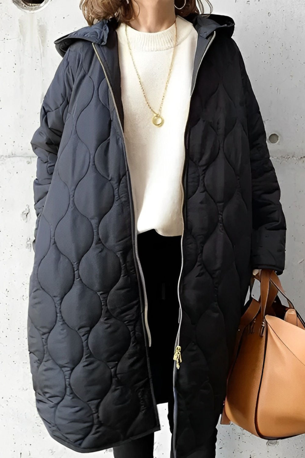 Women's Hooded Quilted Winter Jacket – Adjustable One-Size Coat