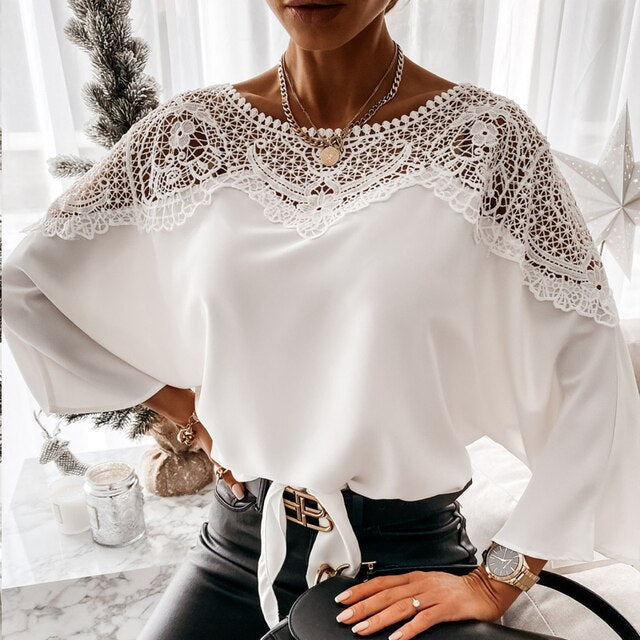 Women's Lace Blouse – Lightweight Fitted Button-Up Top