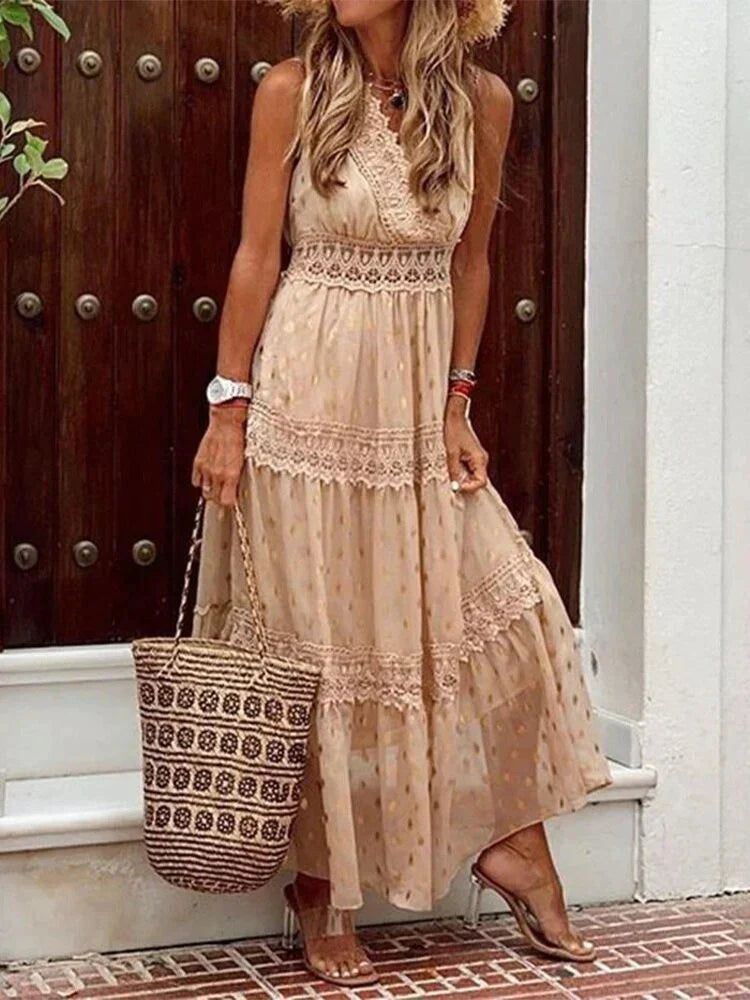 Women's Lace-Detail Summer Maxi Dress – Defined Waist