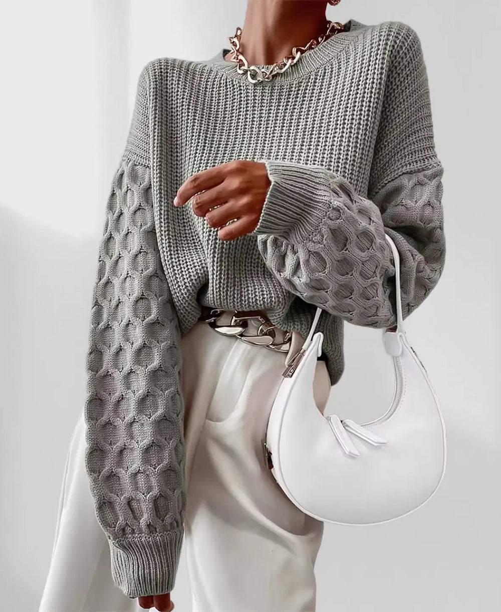 Women's Lantern-Sleeve Knit Sweater – Relaxed Autumn Fit