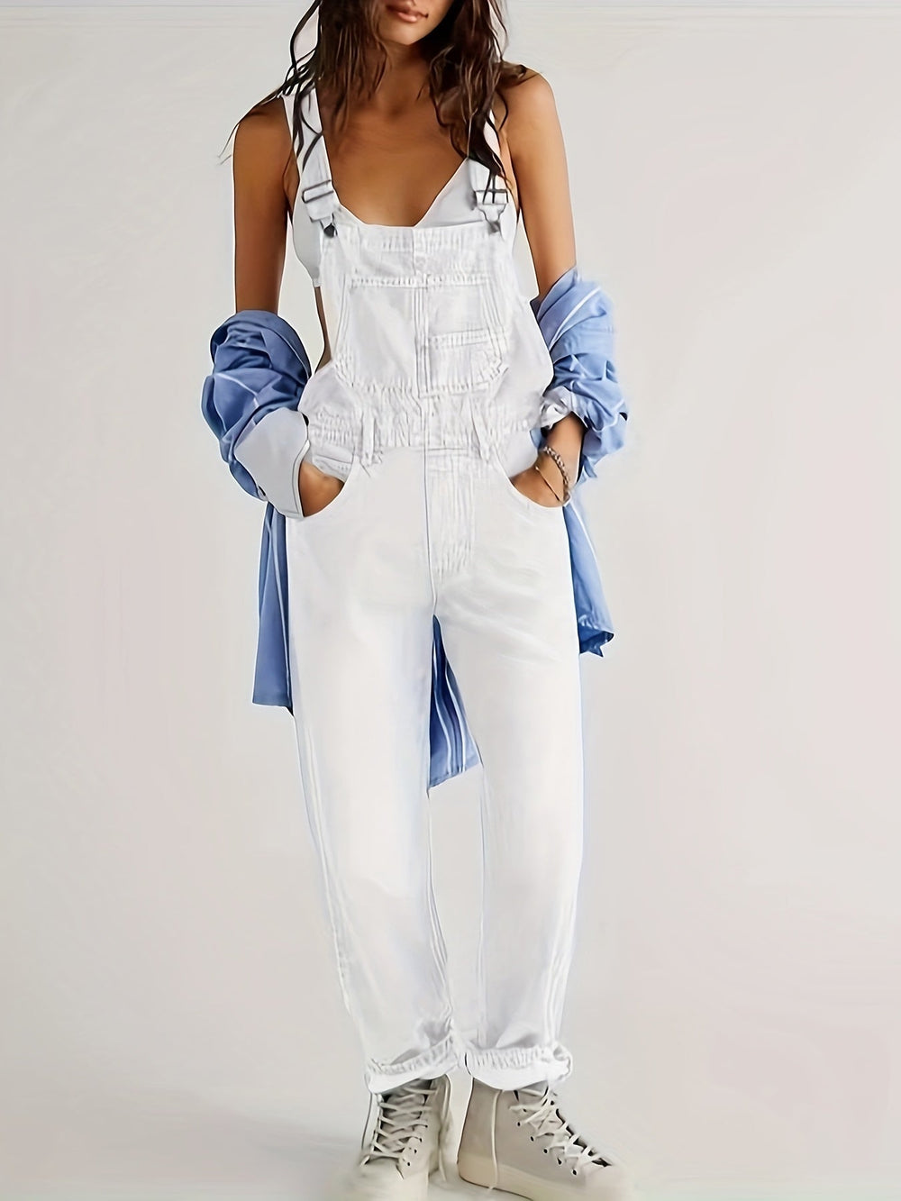 Women's Lightweight Denim Jumpsuit – Relaxed Full-Length Fit with Pockets