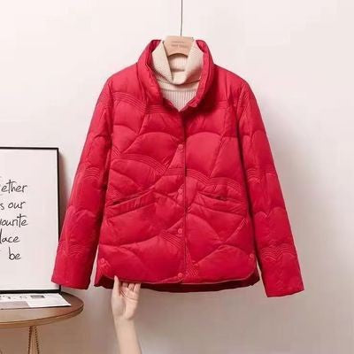 Women's Lightweight Down Jacket – Quilted Nylon Stand-Collar Design