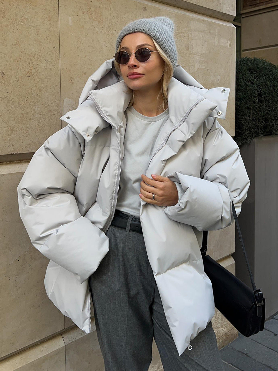 Women's Lightweight Quilted Winter Jacket – Adjustable Hood and Zipped Pockets