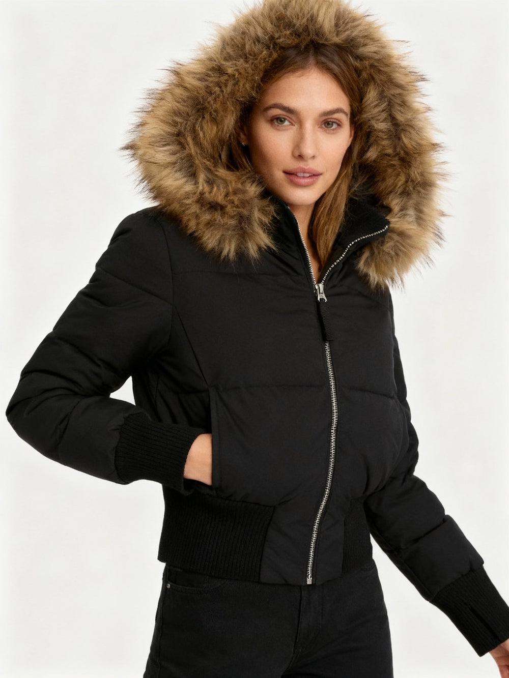 Women's Lightweight Quilted Winter Jacket – Faux-Fur Hooded Coat