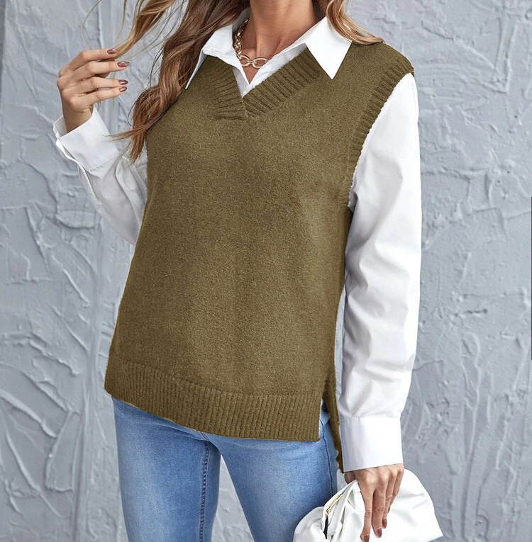 Women's Lightweight Ribbed V-Neck Knitted Vest
