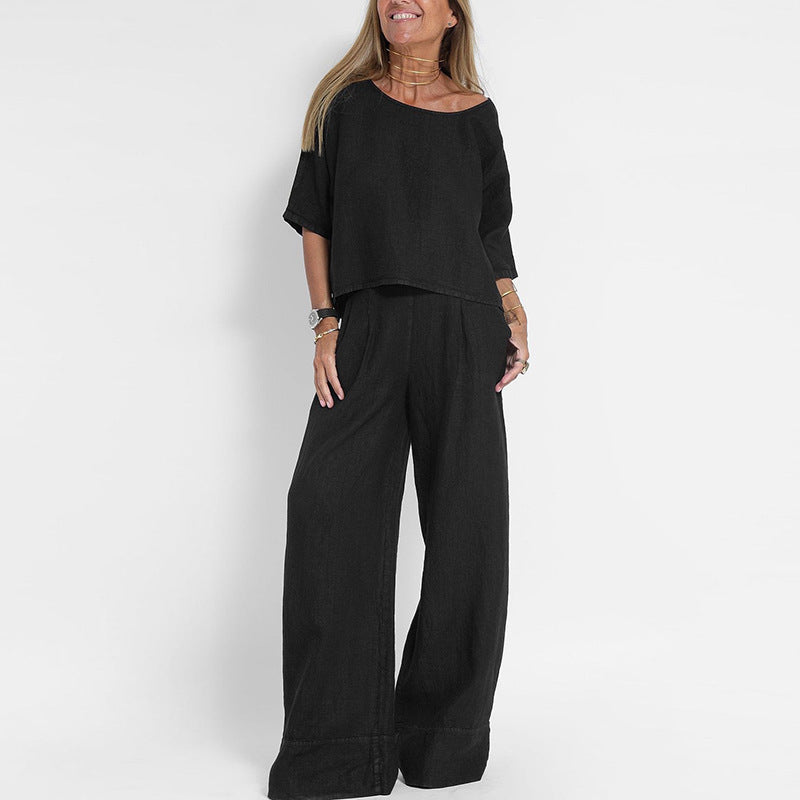 Women's Lightweight Top and Wide-Leg Trouser Two-Piece Set
