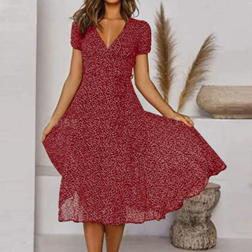 Women's Lightweight V-Neck A-Line Midi Summer Dress