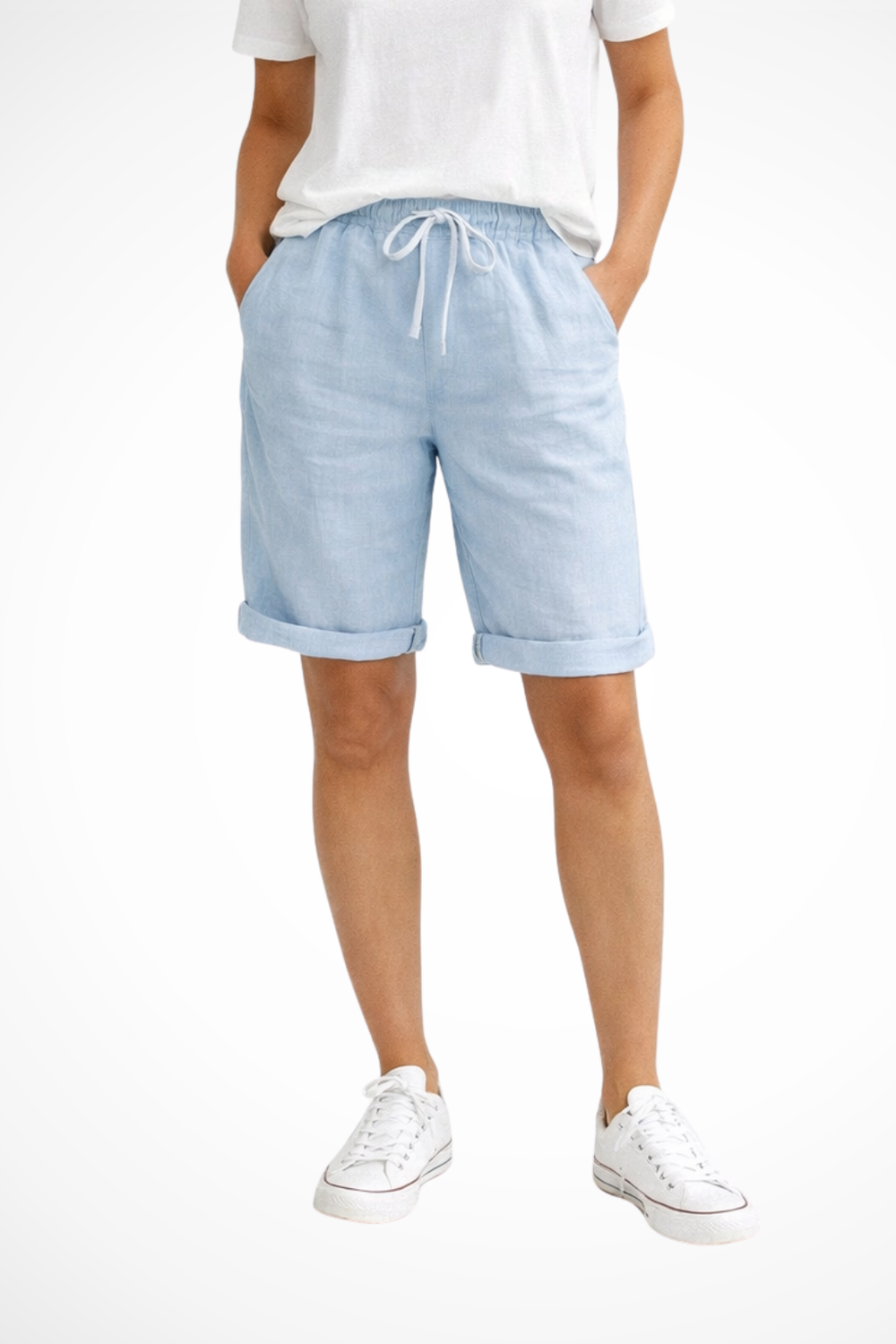 Women's Linen-Blend Capri Trousers with Drawstring Waist and Pockets