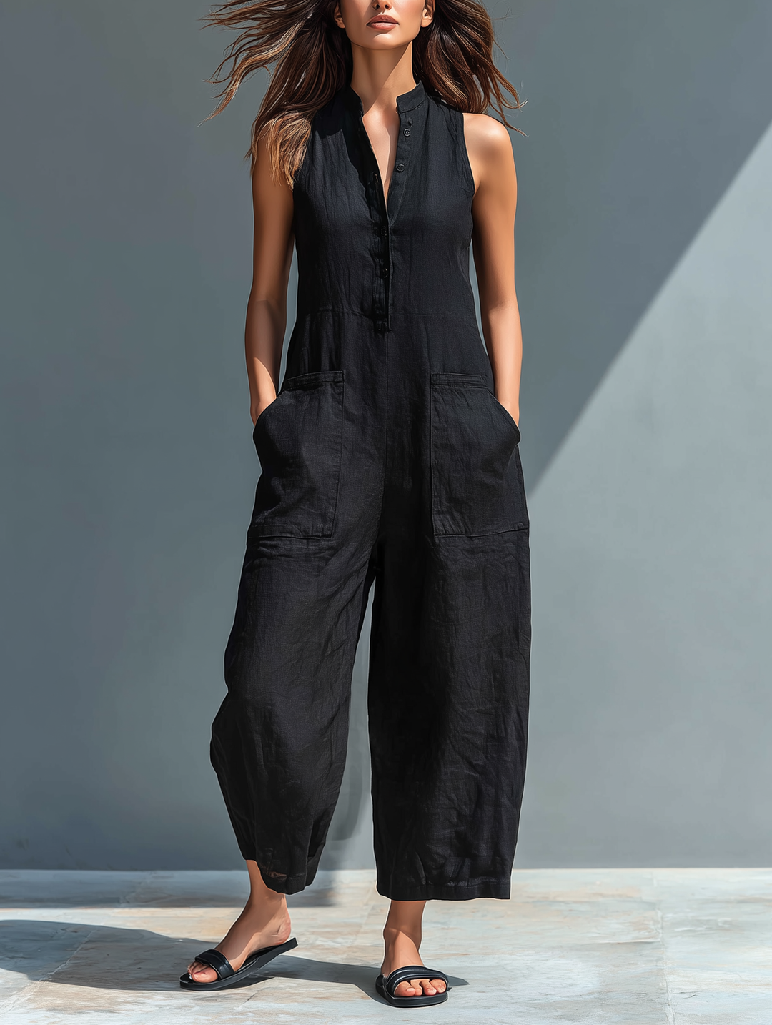 Women’s Linen-Blend Sleeveless Jumpsuit – Minimalist Summer Outfit