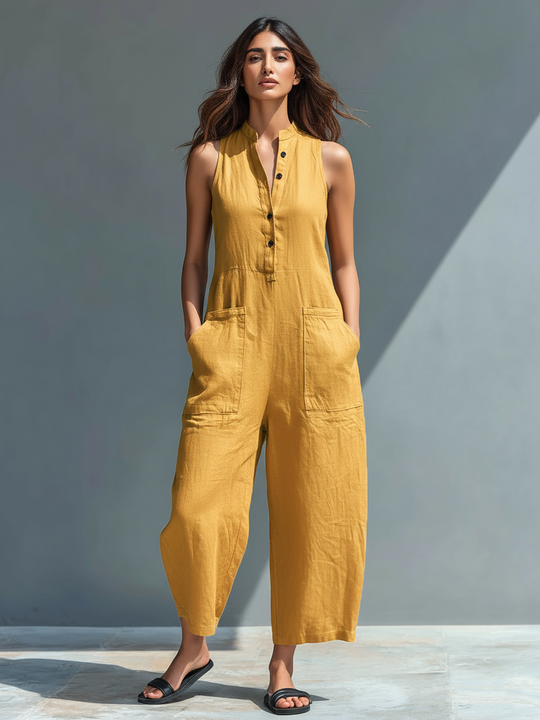 Women’s Linen-Blend Sleeveless Jumpsuit – Minimalist Summer Outfit