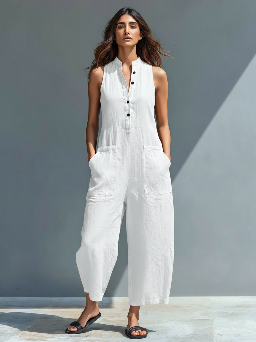 Women’s Linen-Blend Sleeveless Jumpsuit – Minimalist Summer Outfit