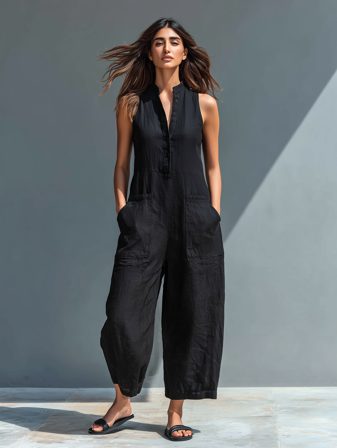 Women’s Linen-Blend Sleeveless Jumpsuit – Minimalist Summer Outfit