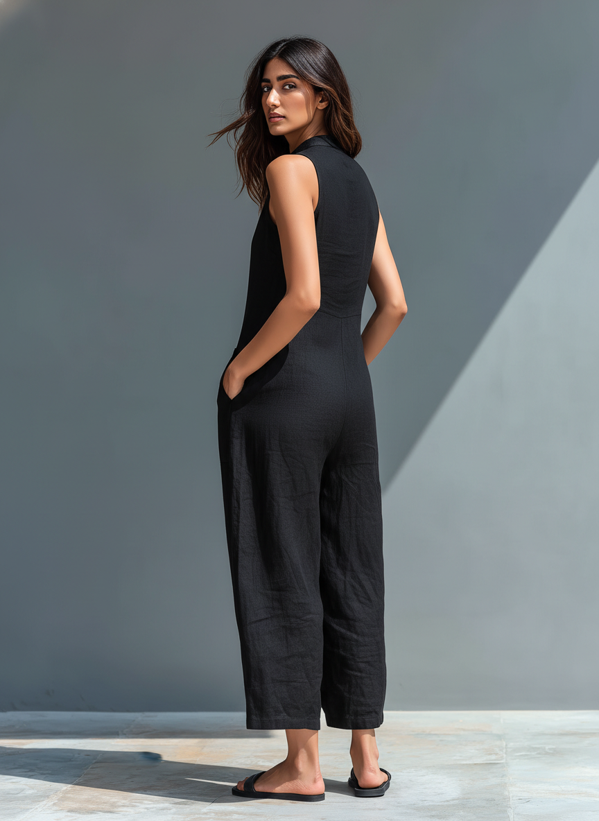 Women’s Linen-Blend Sleeveless Jumpsuit – Minimalist Summer Outfit