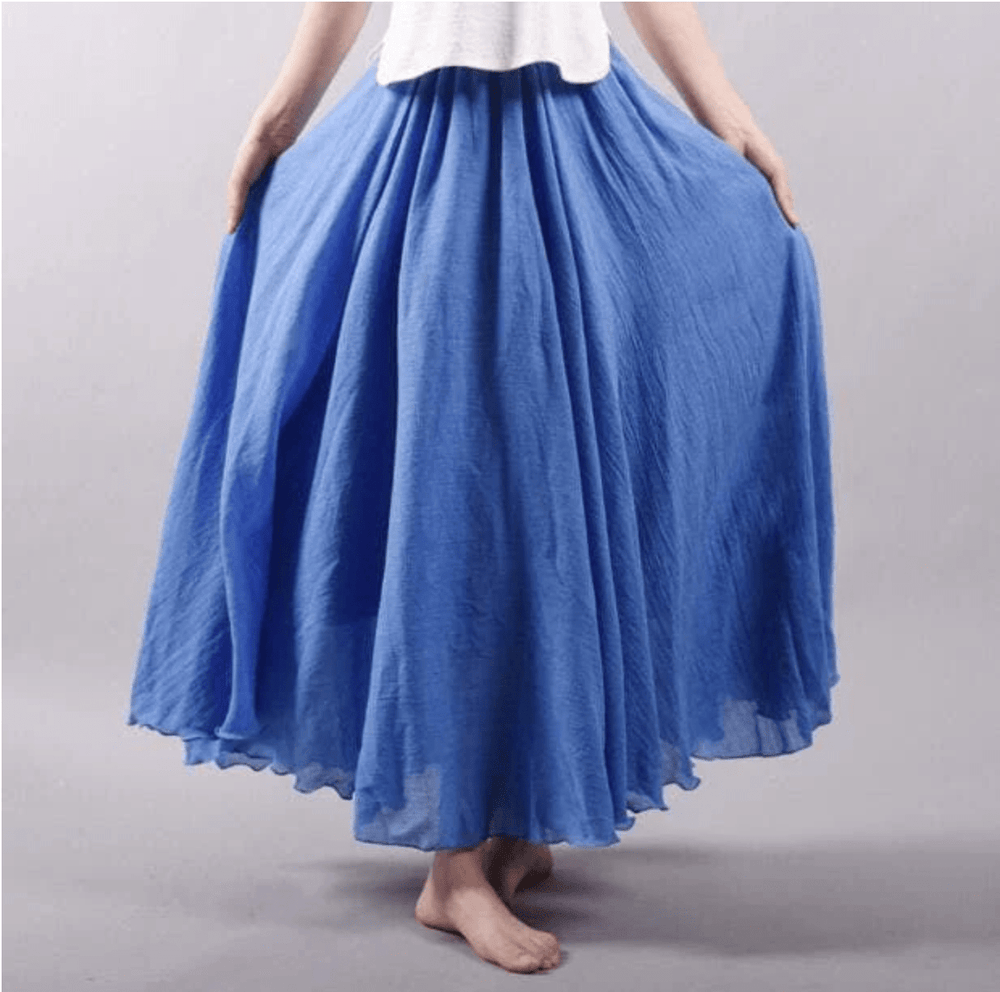 Women's 100% Linen Bohemian A-Line Maxi Skirt