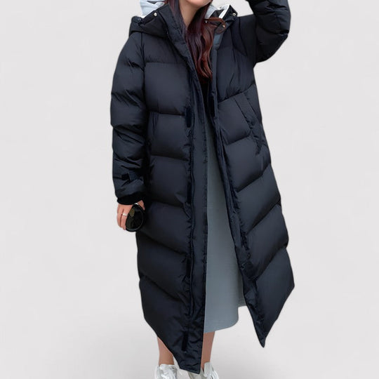 Women’s Long Black Waterproof Parka – Hooded Insulated Winter Coat