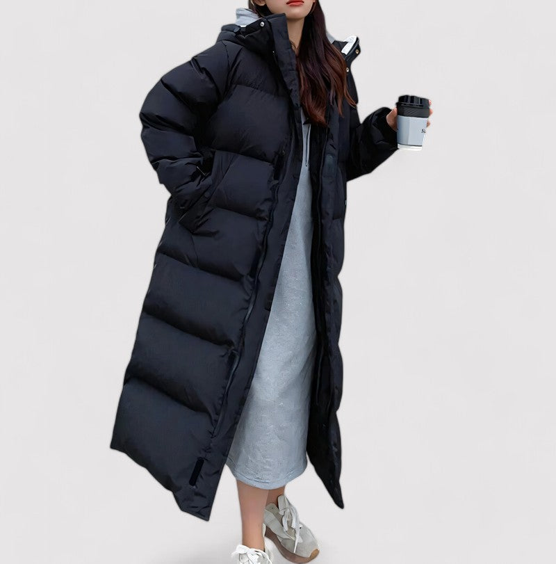Women’s Long Black Waterproof Parka – Hooded Insulated Winter Coat