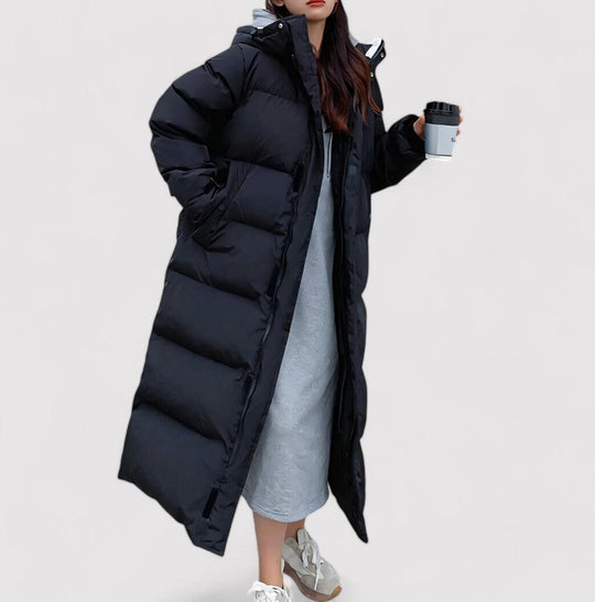 Women’s Long Black Waterproof Parka – Hooded Insulated Winter Coat