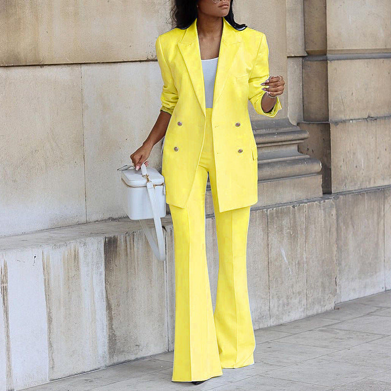 Women’s Long Blazer and Flared Trouser Suit – Structured Two-Piece Set