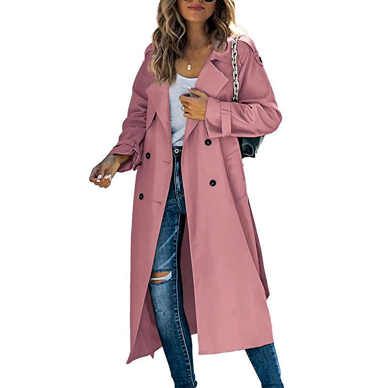 Women's Long Classic Trench Coat – Fitted Belted Outerwear