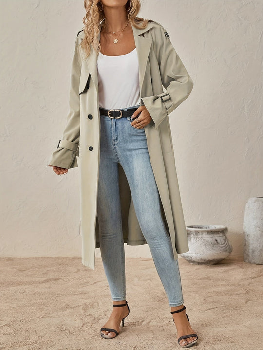 Women’s Long Cotton-Blend Trench Coat with Button Front