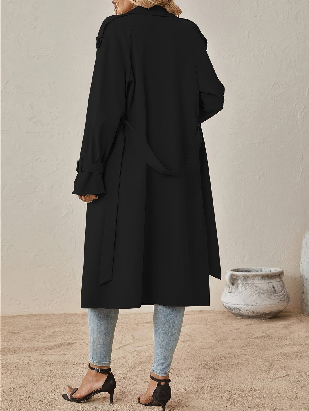 Women’s Long Cotton-Blend Trench Coat with Button Front