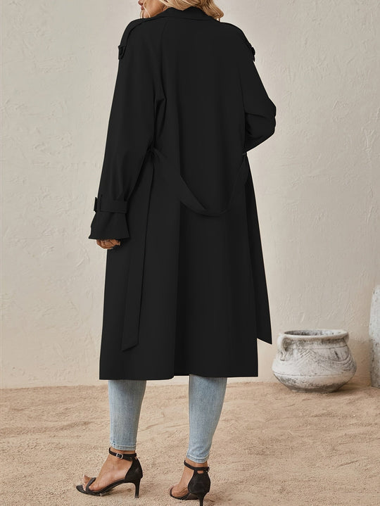 Women’s Long Cotton-Blend Trench Coat with Button Front