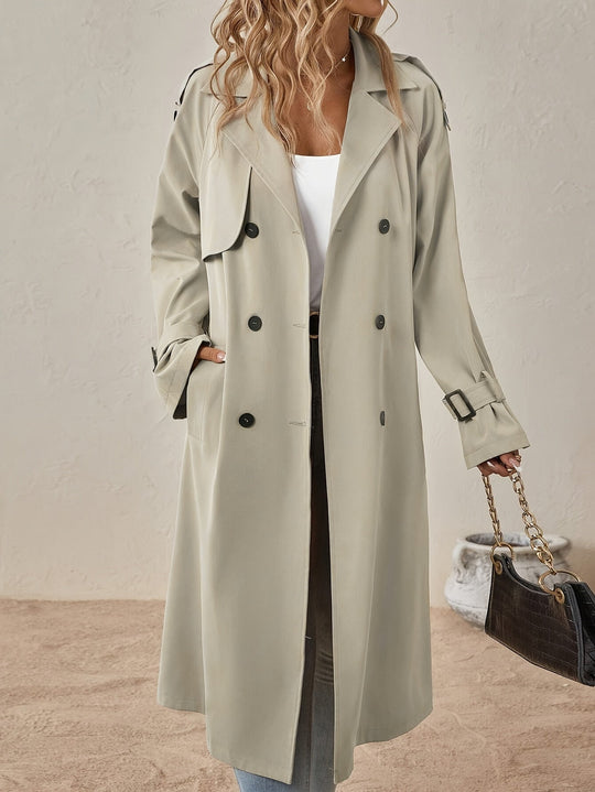 Women’s Long Cotton-Blend Trench Coat with Button Front