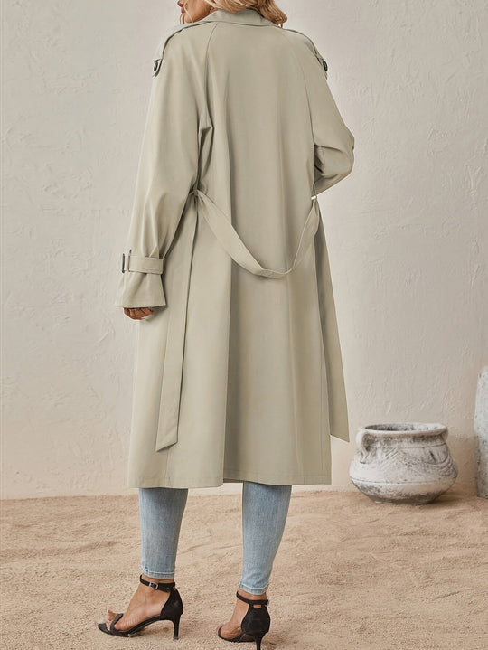 Women’s Long Cotton-Blend Trench Coat with Button Front