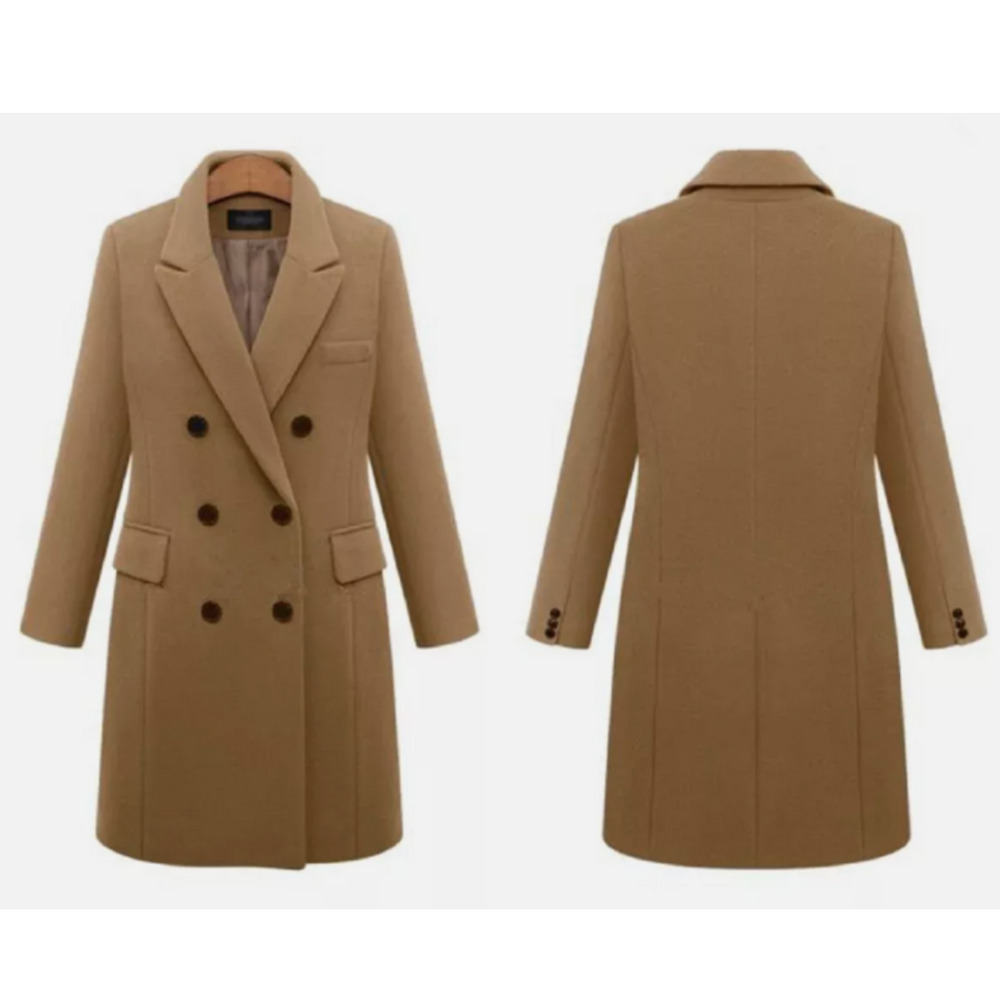 Women's Long Double-Breasted Wool-Blend Winter Coat