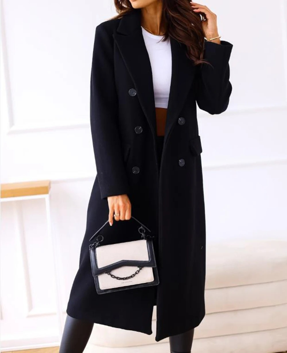 Women's Long Fitted Belted Trench Coat for Autumn and Winter