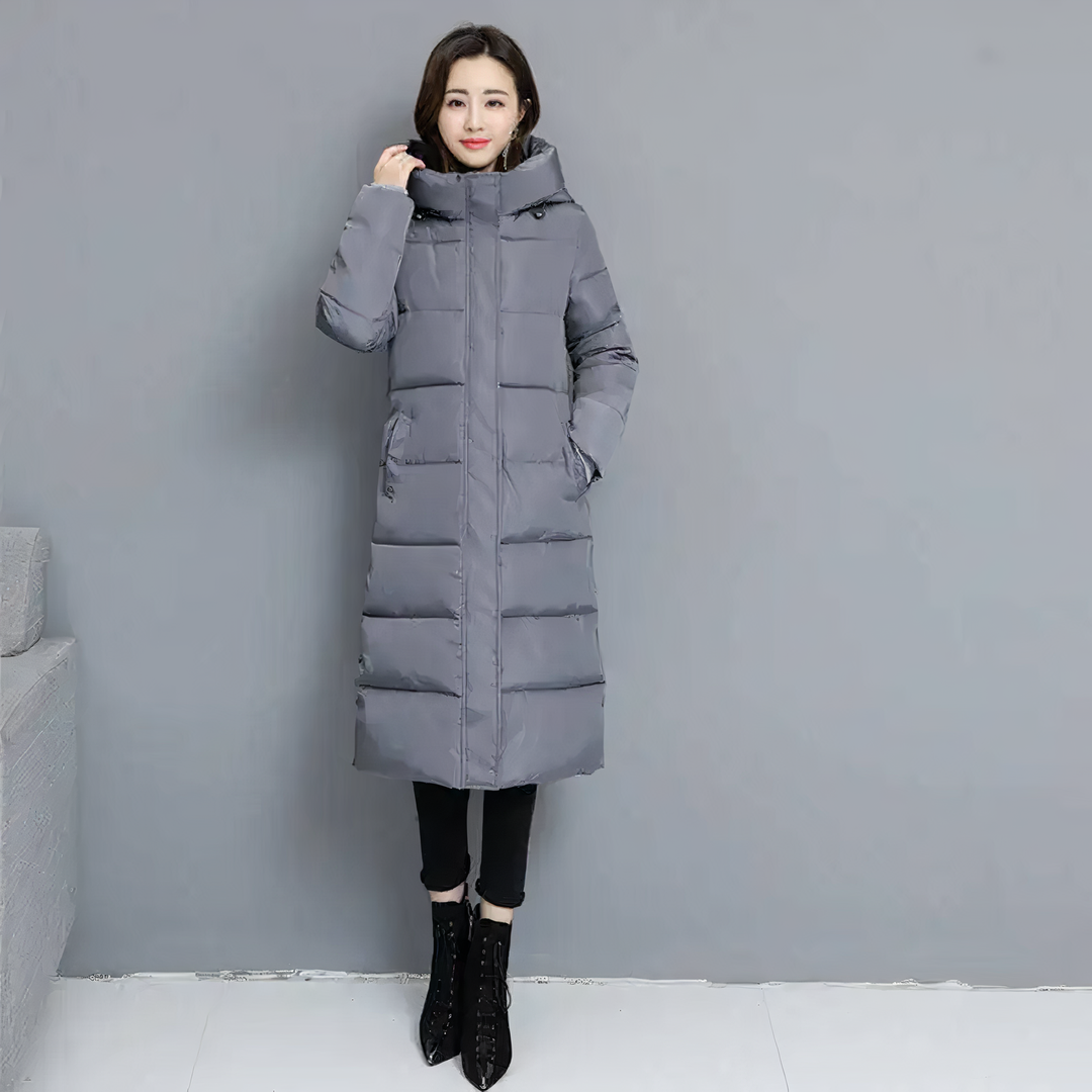 Women’s Long Hooded Puffer Coat – Quilted Insulated Winter Jacket